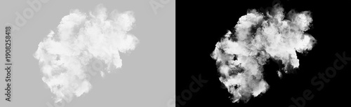 Billowing white smoke cloud isolated on transparent background, soft organic vapor with swirling diffusion and depth, realistic atmospheric effect, cinematic overlay PNG