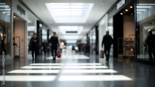 Wallpaper Mural Blurry interior shot of a shopping mall, with shoppers walking down a long, sunlit corridor Torontodigital.ca