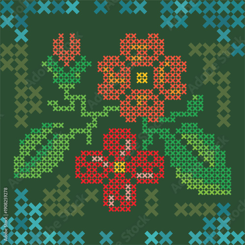 Traditional Slavic, Bulgarian decorative embroidery vector pattern. Seamless ornamental motifs for folklore costume, clothing, textile, damask, craft knitting, sewing. Balkan cultural heritage.