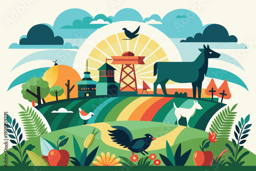 landscape with horses and trees