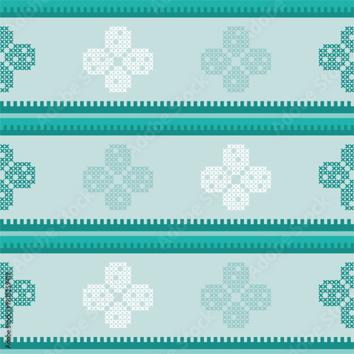 Traditional Slavic, Bulgarian decorative embroidery vector pattern. Seamless ornamental motifs for folklore costume, clothing, textile, damask, craft knitting, sewing. Christmas, New Year decoration.