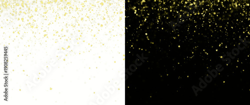 Fotografi Split background with falling light gold confetti from top