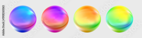 Realistic glossy  rainbow ball.Abstract 3D light bubble with glare.Geometric abstract  iridescent liquid shape.
