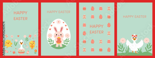 Festive Easter Card Bundle with Cute Characters and Pastel Colors Spring Holiday Card Set with Easter Bunny and Baby Chicks Easter Greeting Collection with Duck Rabbit and Floral Elements