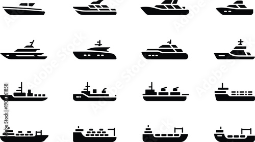 Black and white of various types of ships and boats