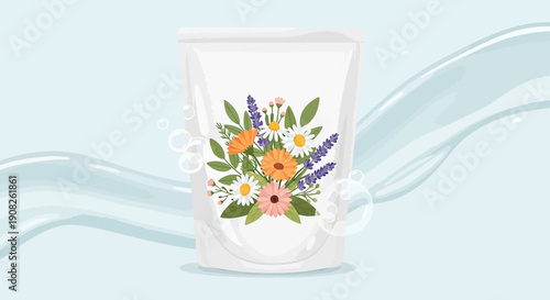 White Pouch with Floral Bouquet Design and Water Splash