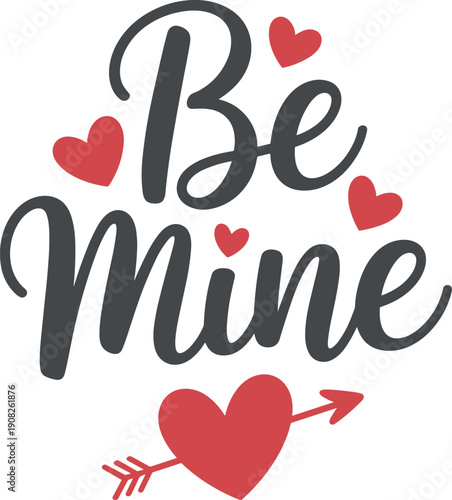 Love heart with be mine text in black and red Valentine