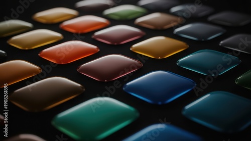 Abstract geometric background of colorful glossy squares on black