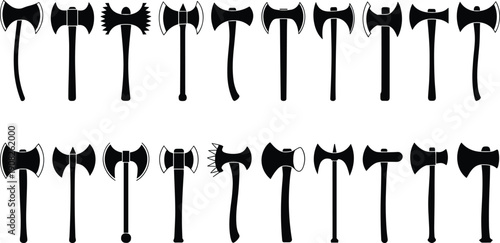 Collection of Viking Axes in Black and White medieval battle axes