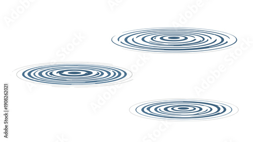 Set of clean blue water ripples expanding in concentric circles on a white background representing calm surface movement and liquid flow.