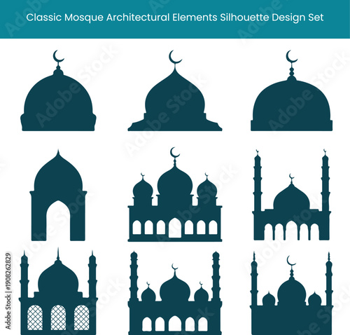 Classic Mosque Architectural Elements Silhouette Design Set