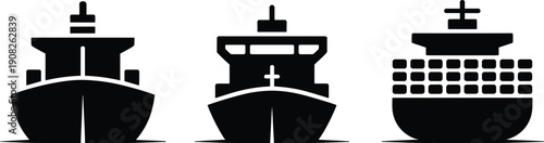 Three Black and White Ship in a Row vessel cargo