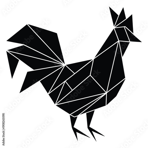Geometric rooster design a striking black and white polygonal illustration