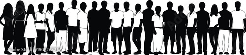 Silhouettes of diverse people standing in line symbolizing unity, diversity, and demographic representation