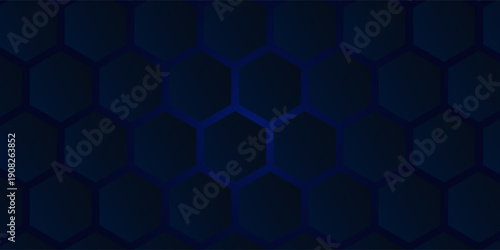 Abstract dark blue hexagonal pattern background with subtle gradient lighting. Modern geometric honeycomb design with a futuristic and technological feel, suitable for digital