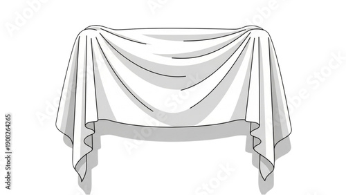 A draped table illustration with fabric folds and shadows from a front viewpoint