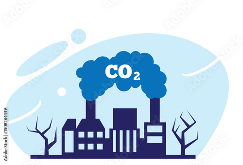 Factory CO2 Emission with Steam from Pipes and Dead Trees. Industry and environment pollution vector art
