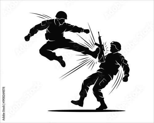 Martial arts silhouette of two fighters in action