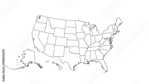 United States Map Outline With State Borders Keywords: USA, United States, America, map