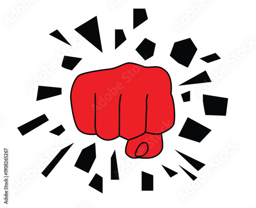 Human Fist Shattering Stone or Glass Isolated on White. Human power and determination, strength and sports vector