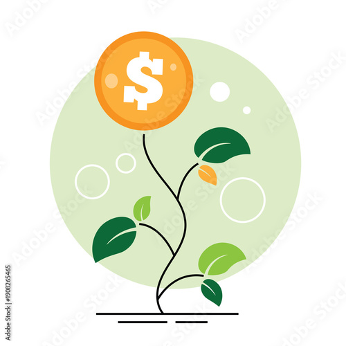 Line Art Money Tree with Coin on Top. Growing finances and savings commercial vector art