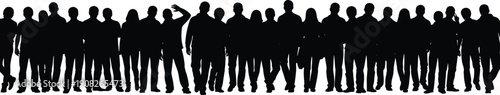 Crowd silhouette vector set, black white people standing clipart, group posture illustration artwork, social diversity design bundle