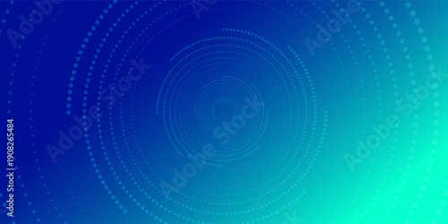 Abstract blue and turquoise gradient background with concentric circular waves and dotted spiral patterns.