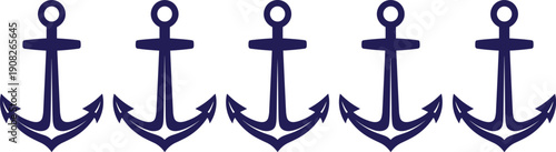 Anchor silhouette vector set, navy blue nautical clipart, maritime transport icon illustration, ocean sailing design artwork bundle