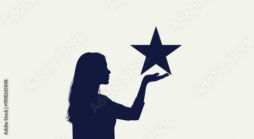 Minimalist silhouette of a woman holding a large bright star representing hope dreams and the achievement of personal goals
