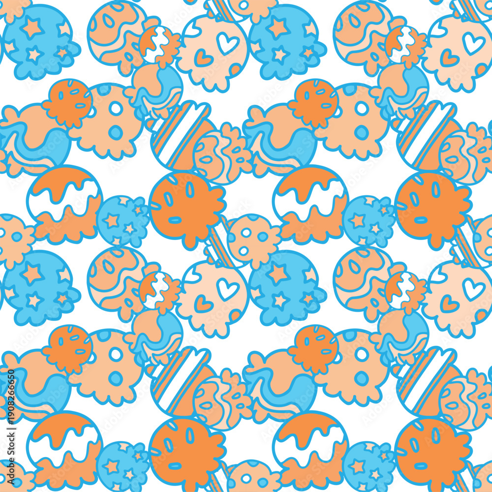 Fototapeta premium Cute colorful ice cream seamless pattern blue and orange background vector illustration