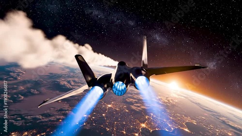 Hypersonic Passenger Jet at Edge of Atmosphere with Shock Diamonds and Earth Curvature at Sunset