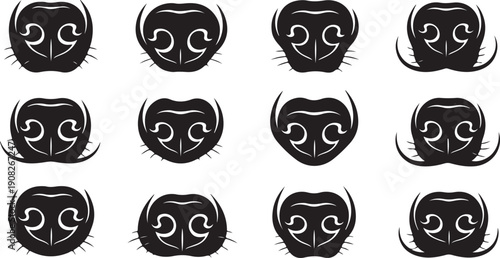 Black and white bull head icons in various orientations and styles