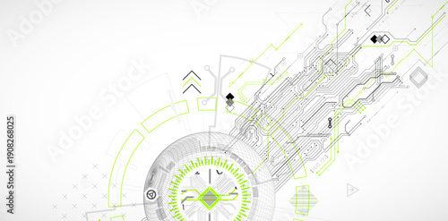 Abstract image of a computer chip in the middle of a wireframe sphere. Vector