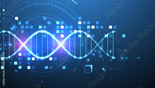 Scientific and technological background. Image of dna molecule with technological elements.