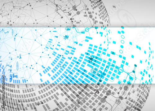 Abstract communication technology design background with highlighted blue sector.