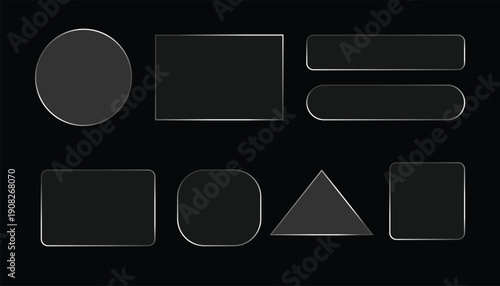 Liquid glass smartphone interface isolated. White ui light frame square and circle banner with shine stroke. Control center widget for smartphone and web app, vector illustration