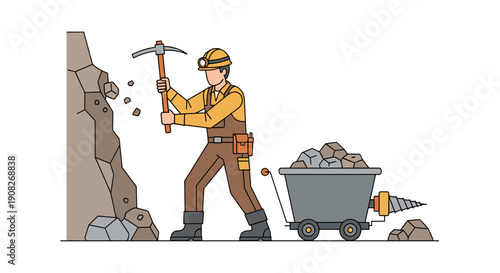 Miner with Pickaxe and Wheelbarrow.