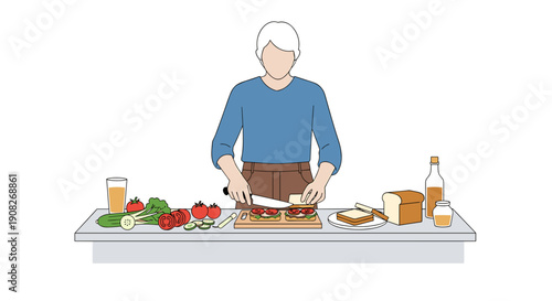 Older Man Preparing Food in Kitchen.