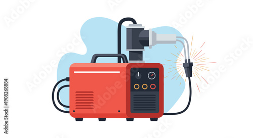Red Welding Machine with Control Panel.