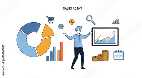 Sales Agent Presenting Business Data Charts.