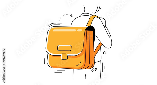 Outline illustration depicting a person wearing a vibrant orange satchel, perfect for school or casual outings