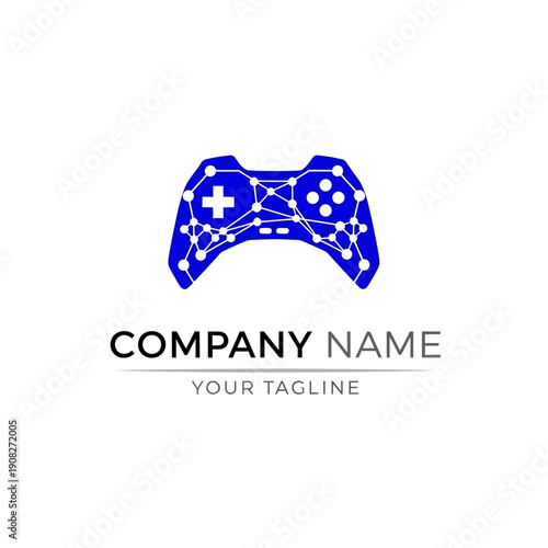Modern blue video game controller logo design template.