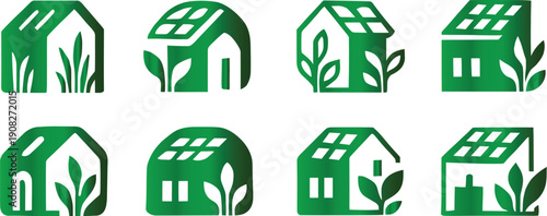 Rooftop garden icon set. Solar Punk Icon set. Solar punk architecture fans, harmonious icon, Vector illustration !
