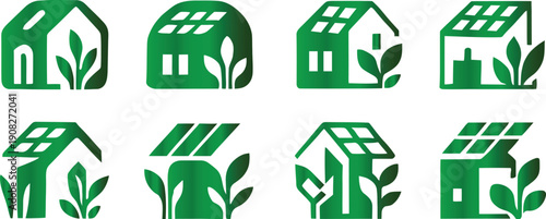 Rooftop garden icon set. Solar Punk Icon set. Solar punk architecture fans, harmonious icon, Vector illustration !