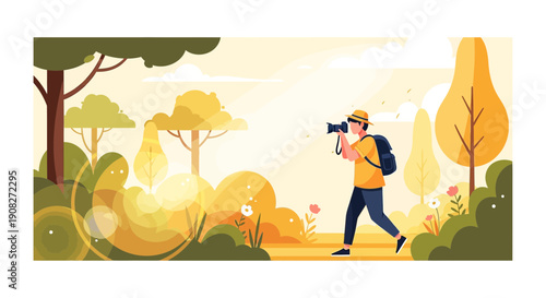 Photographer Captures Nature in Sunny Landscape Illustration