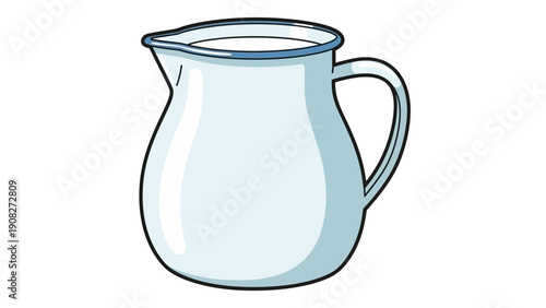 A Simple Illustration of a White Ceramic Pitcher Filled with Milk