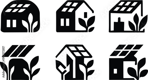 Rooftop garden icon set. Solar Punk Icon set. Solar punk architecture fans, harmonious icon, Vector illustration !
