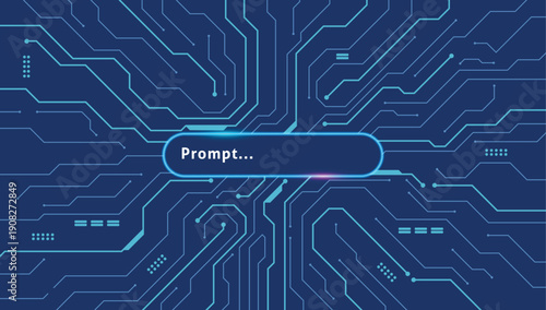 AI generate a prompt concept. Futuristic circuit motherboard. Artificial intelligence technology for digital content.