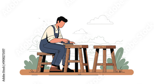 Potter Working on Pottery Wheel, Crafting Ceramic Art Outdoors