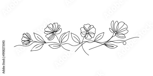 Minimalist Botanical Line Art Illustration of Leafy Branch and Herbs